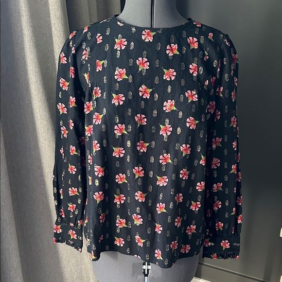 LOFT Black Blouse with Pink Floral Design - Picture 1 of 11